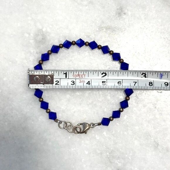 Lot Of 2 Crystal Sterling Silver Chain Adjustable Beaded Bracelet Blue Orange OS - Picture 4 of 4